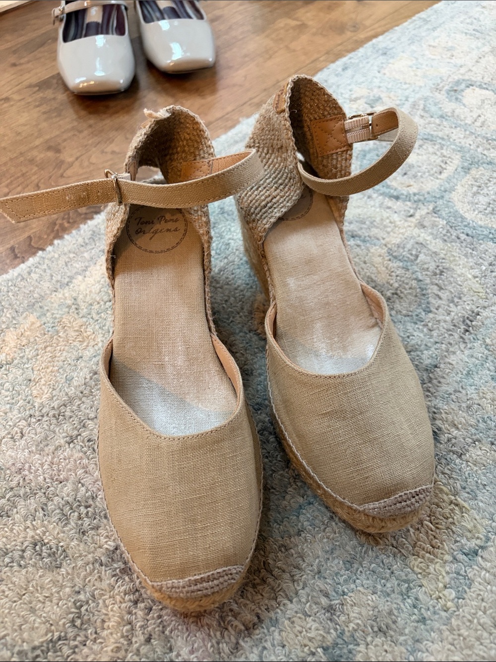 Beige Espadrille Wedge Sandals with Ankle Strap